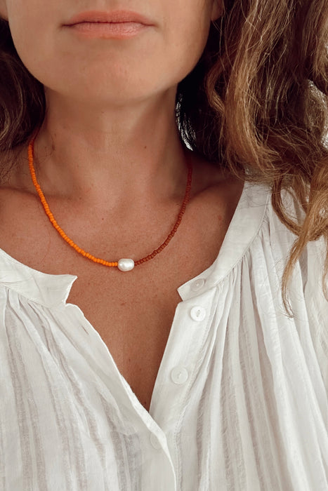 Pearl Marigold Necklace - Earth & Tangerine