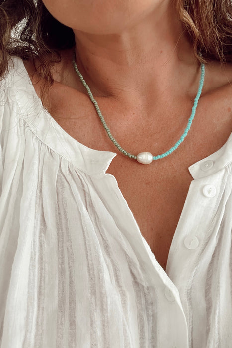 Pearl Marigold Necklace - Turquoise & Fern