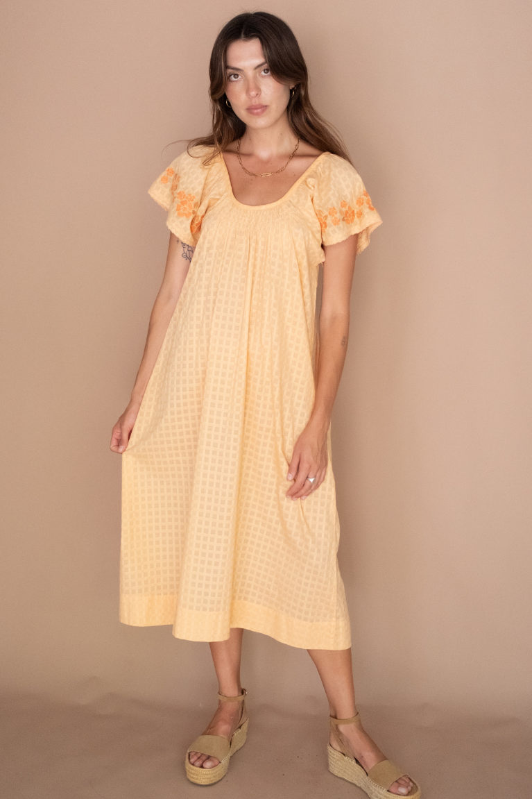Betty Embroidered Midi Dress - Apricot