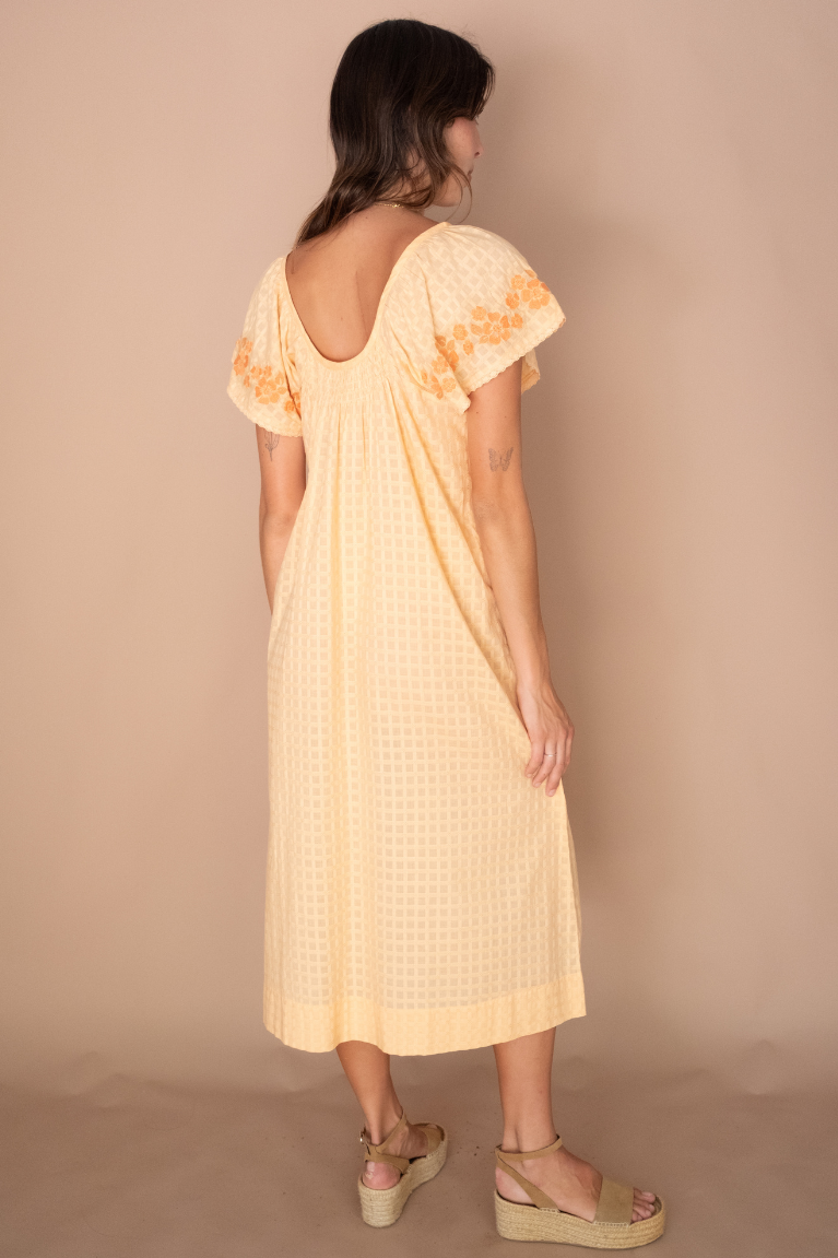 Betty Embroidered Midi Dress - Apricot
