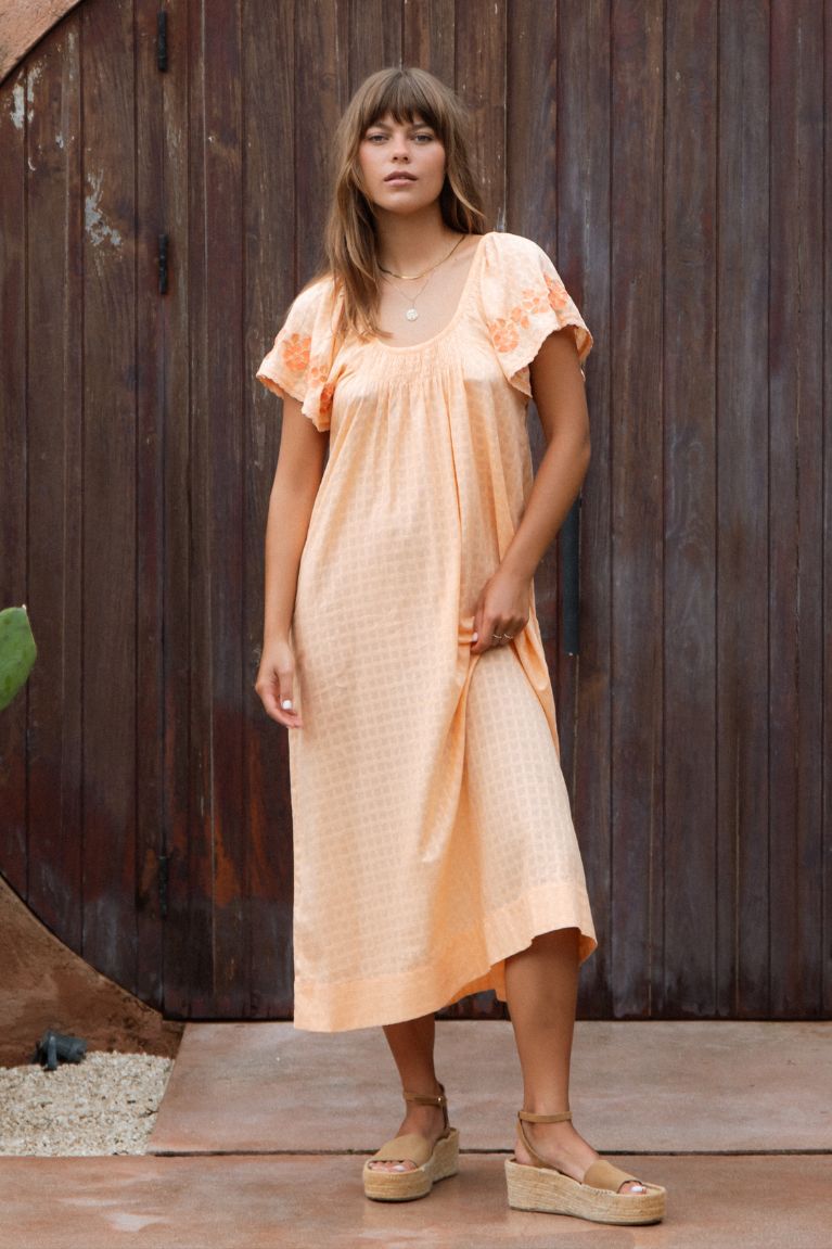 Betty Embroidered Midi Dress - Apricot
