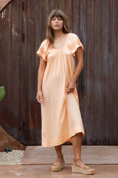 Betty Embroidered Midi Dress - Apricot
