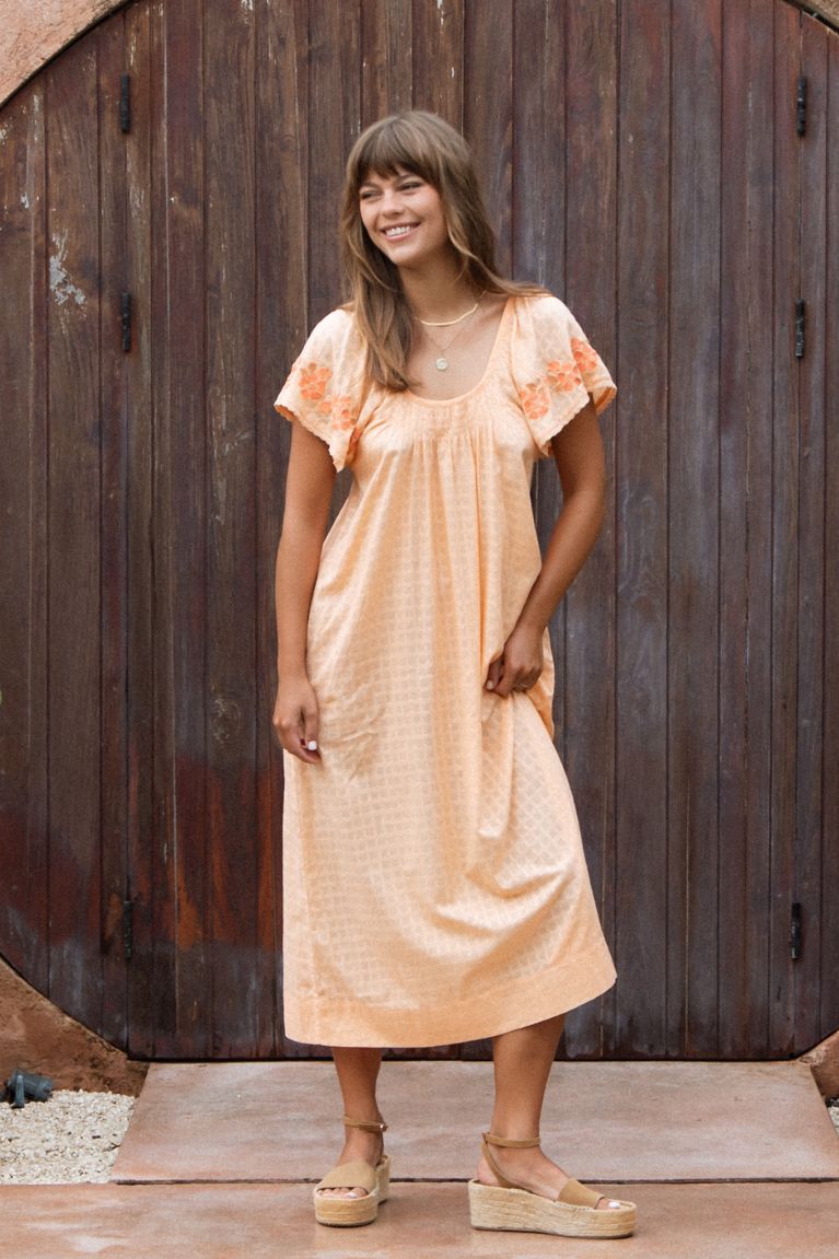 Betty Embroidered Midi Dress - Apricot