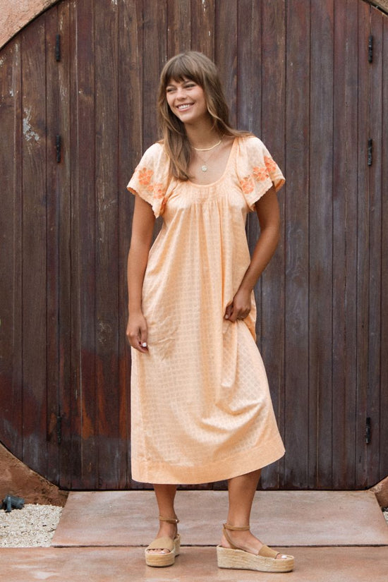 Betty Embroidered Midi Dress - Apricot