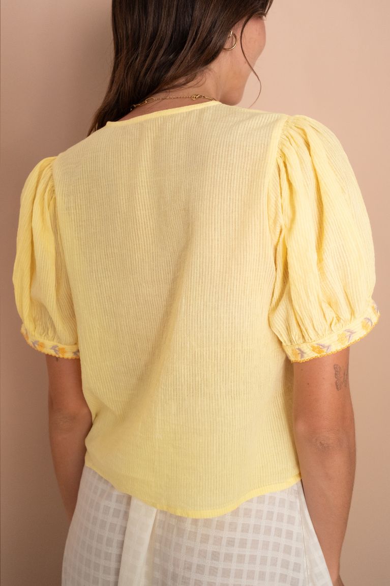 Gabby Tie Blouse - Lemon