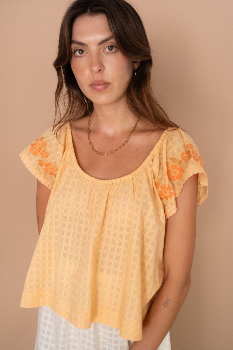 Betty Embroidered Top - Apricot