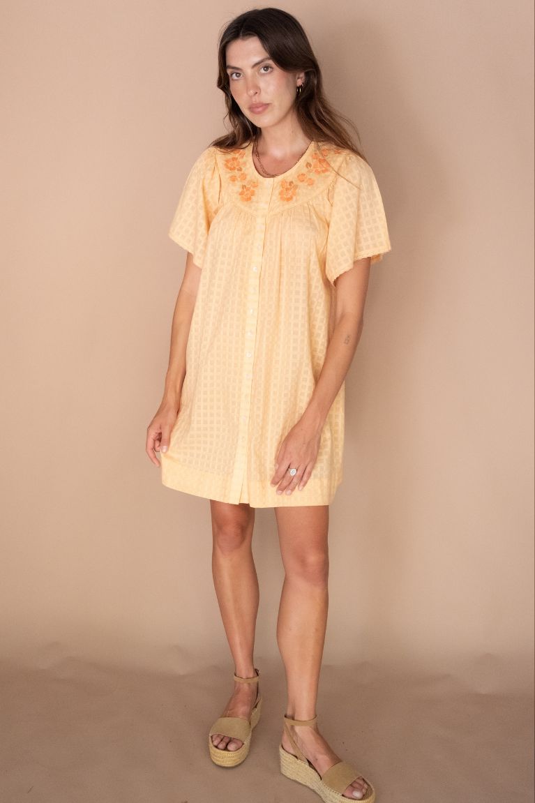 Betty Embroidered Smock Dress - Apricot