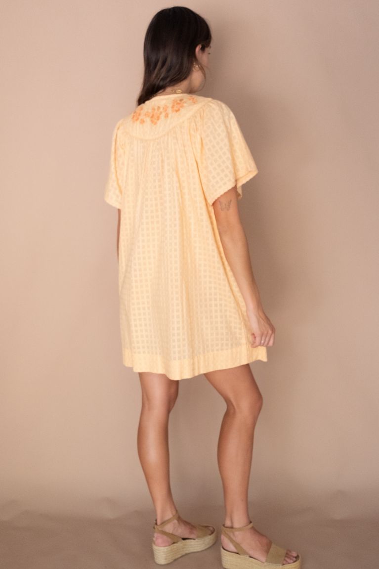 Betty Embroidered Smock Dress - Apricot