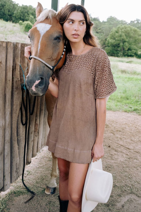 Brigette Lace Mini Dress - Cocoa