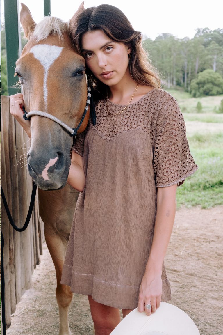 Brigette Lace Mini Dress - Cocoa