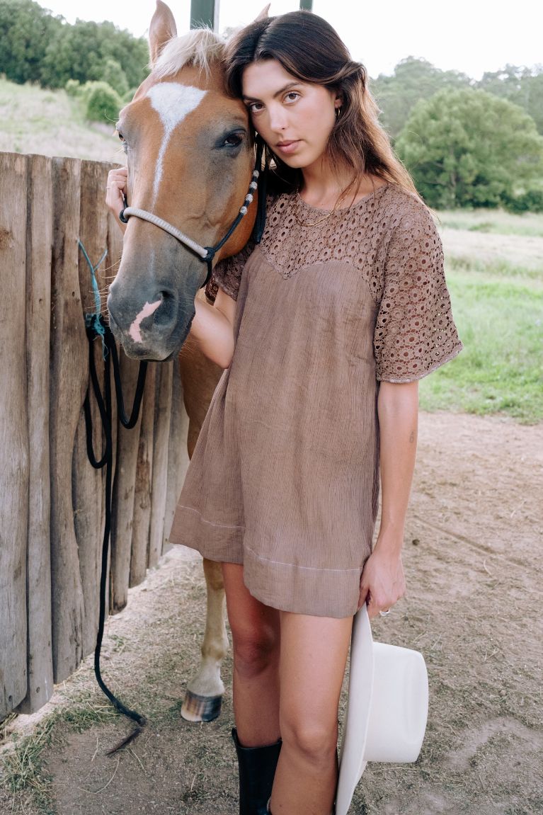 Brigette Lace Mini Dress - Cocoa