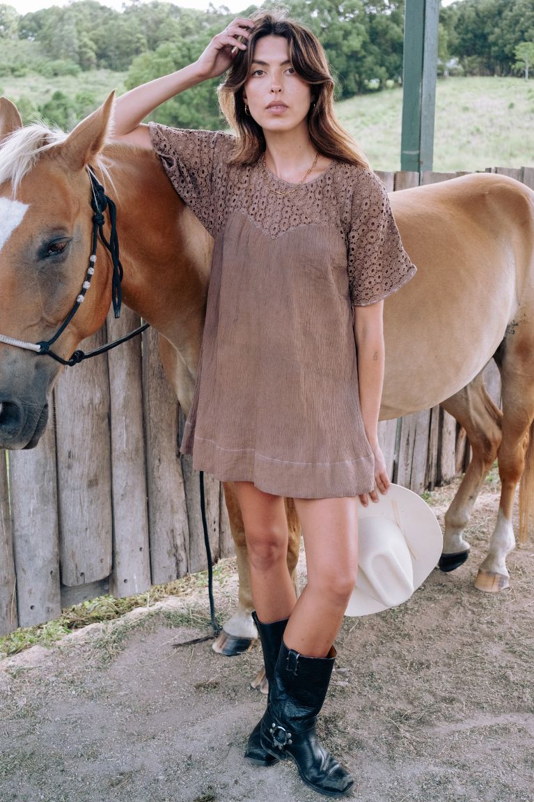 Brigette Lace Mini Dress - Cocoa