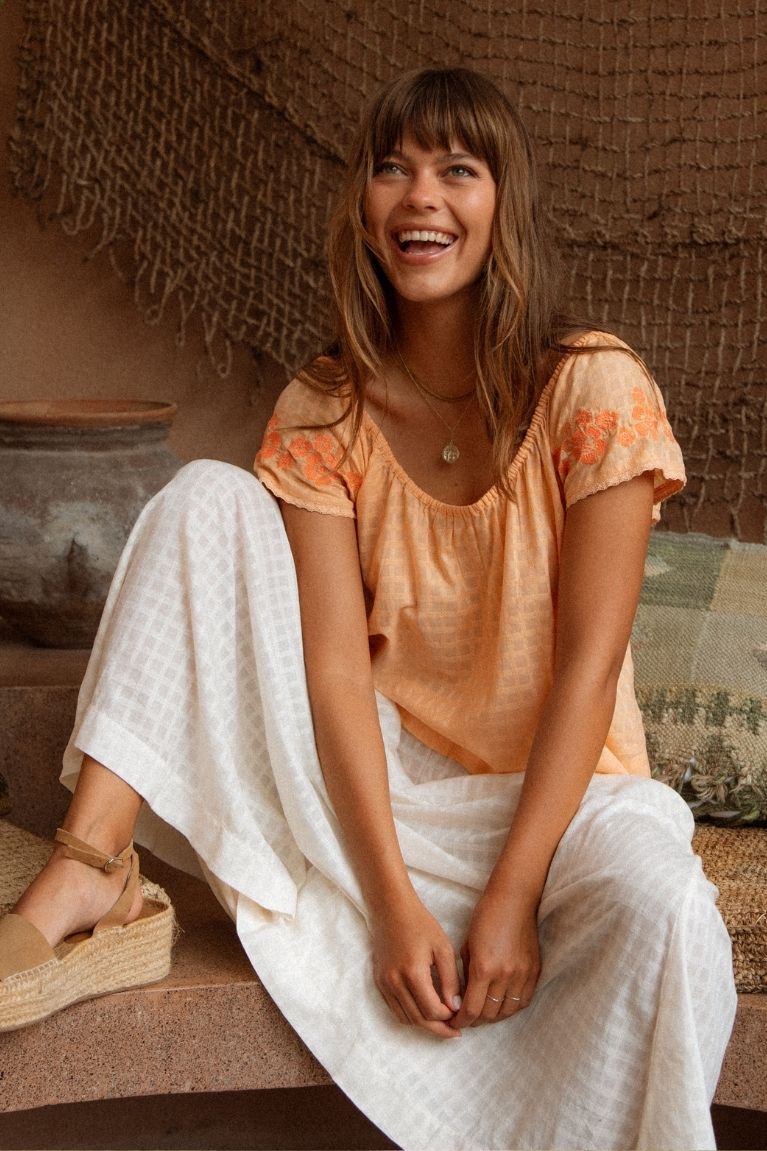 Betty Embroidered Top - Apricot