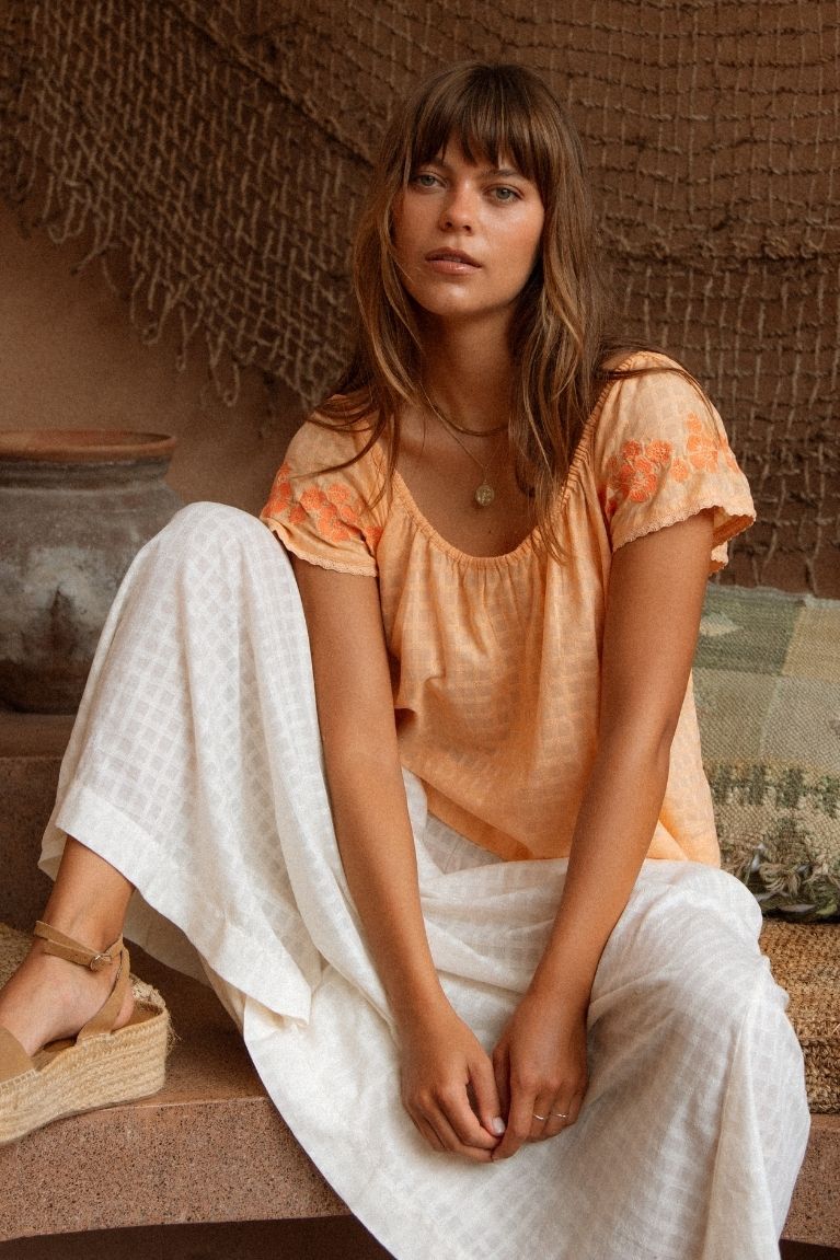 Betty Embroidered Top - Apricot