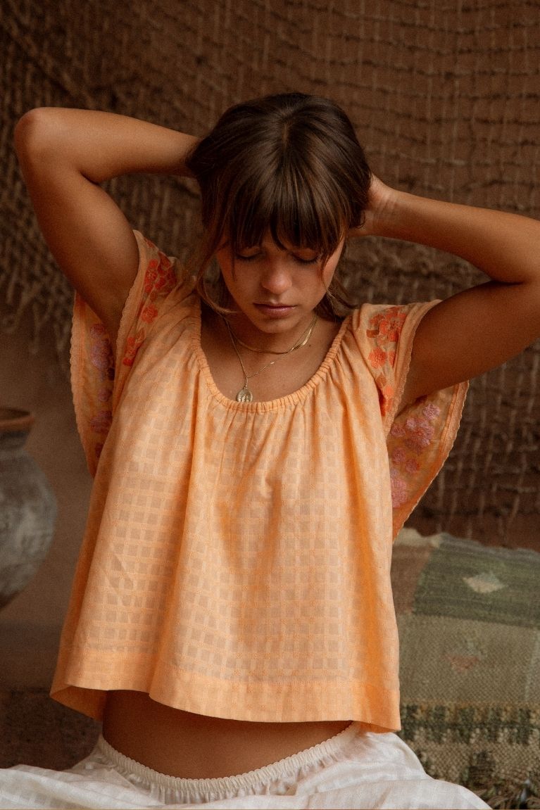 Betty Embroidered Top - Apricot