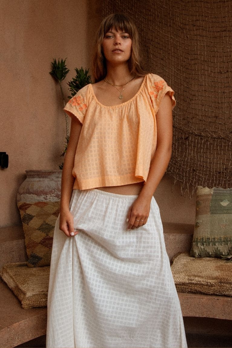 Betty Embroidered Top - Apricot