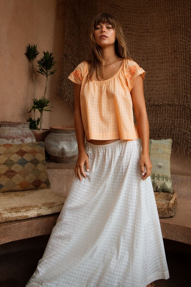 Betty Embroidered Top - Apricot