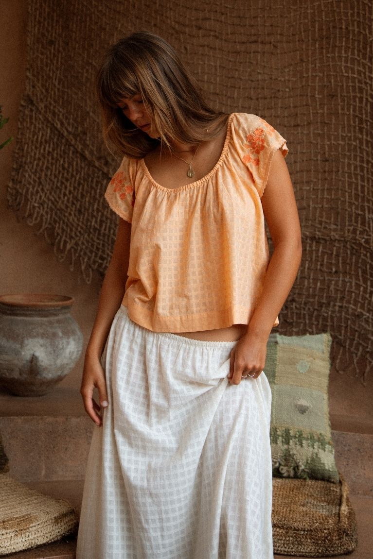 Betty Embroidered Top - Apricot