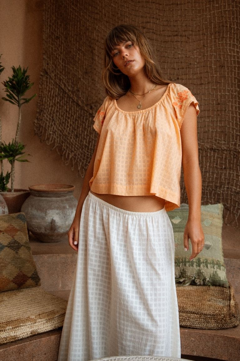 Betty Embroidered Top - Apricot