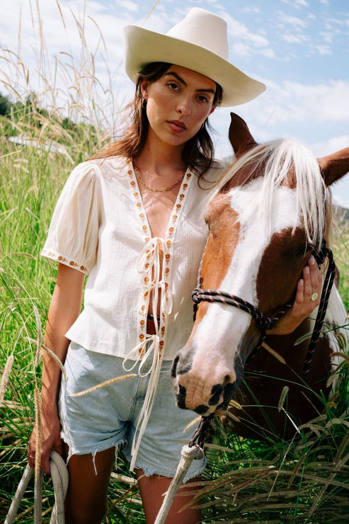 Gabby Tie Blouse - Cream
