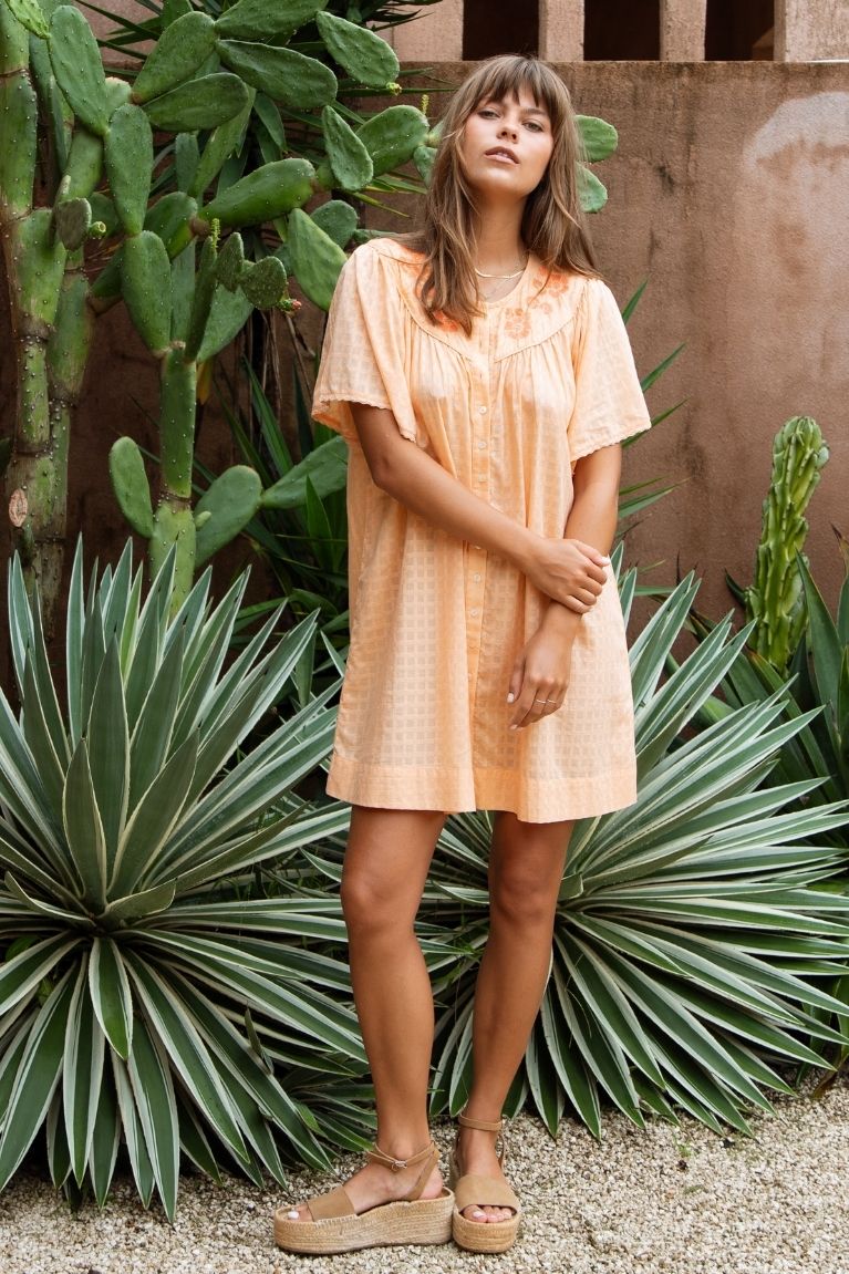 Betty Embroidered Smock Dress - Apricot