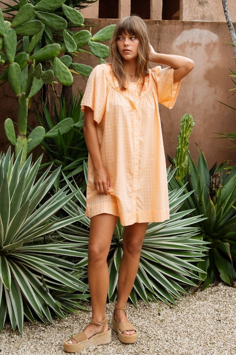 Betty Embroidered Smock Dress - Apricot
