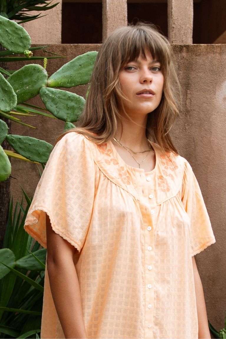Betty Embroidered Smock Dress - Apricot