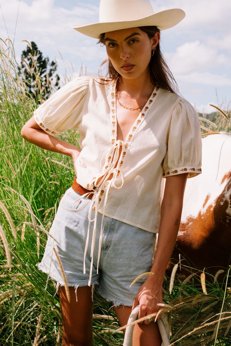 Gabby Tie Blouse - Cream