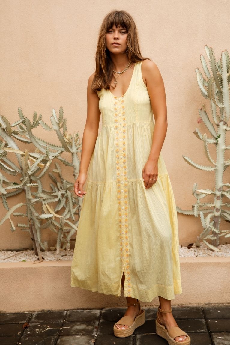 Gabby Midi Dress - Lemon