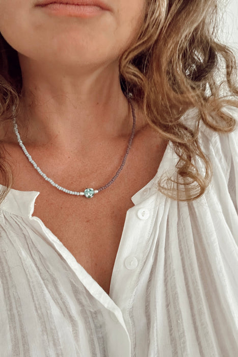 Daisy Bead Marigold Necklace - Lavender & Stone