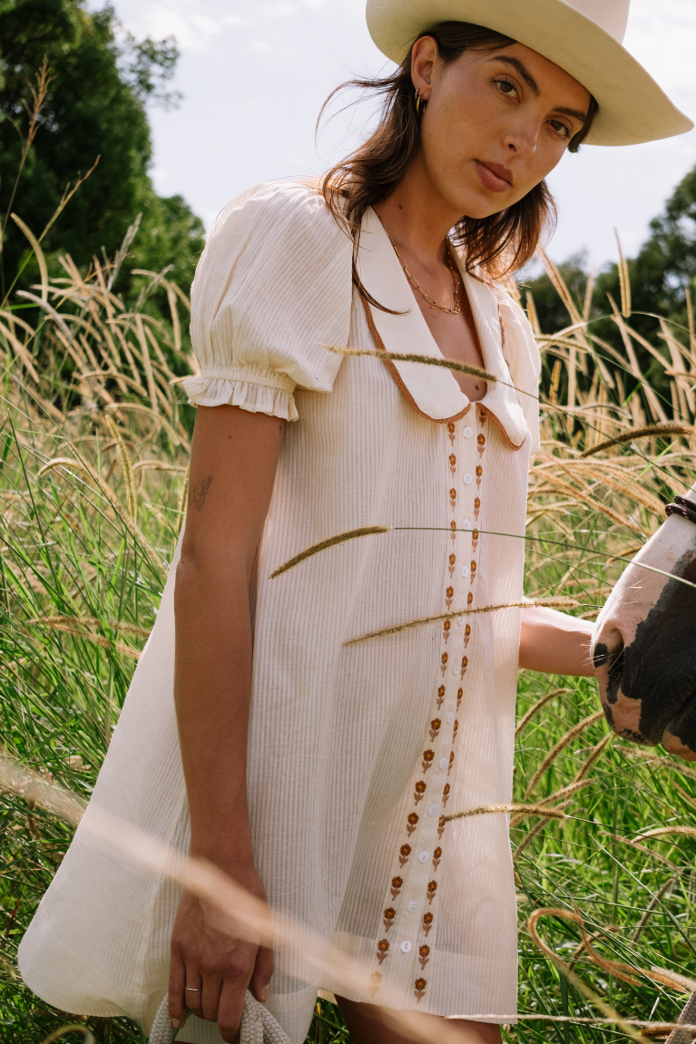 Gabby Collared Mini Dress - Cream