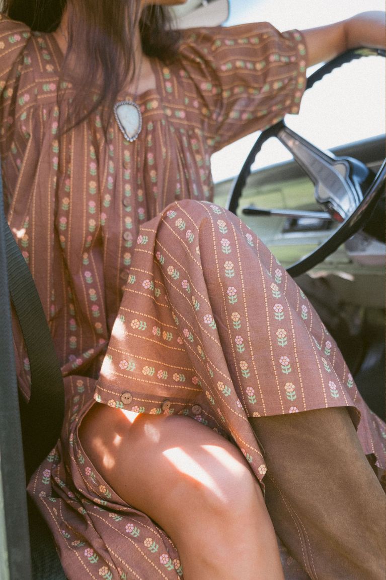 Delilah Smock Midi Dress - Walnut