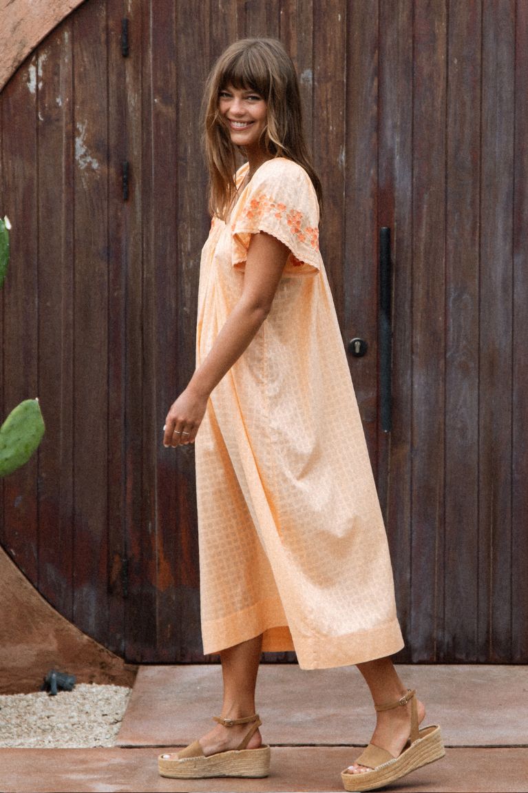 Betty Embroidered Midi Dress - Apricot