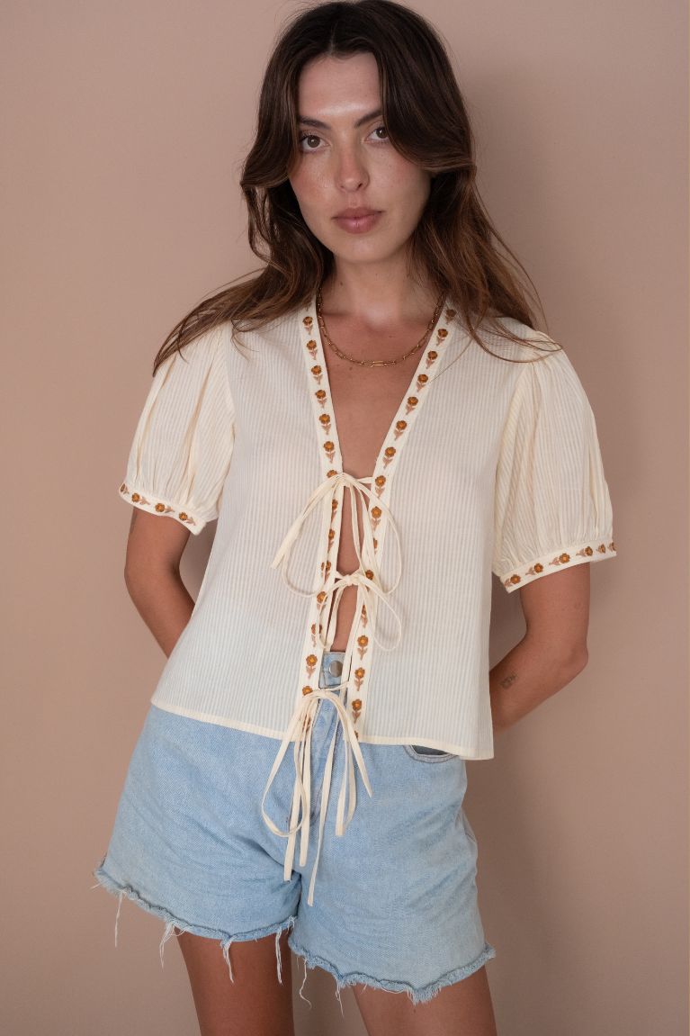 Gabby Tie Blouse - Cream