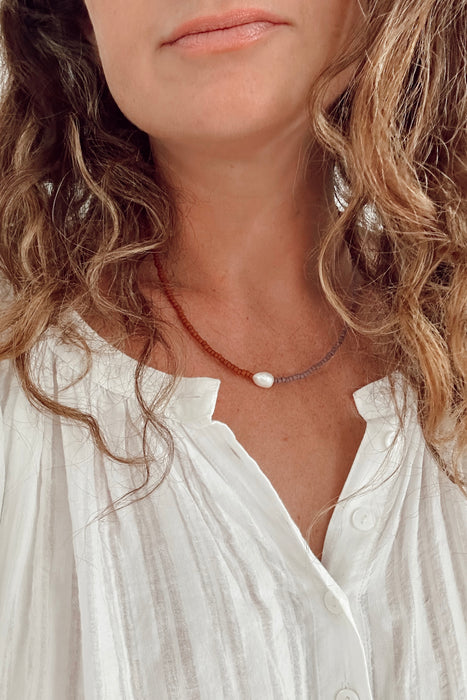 Pearl Marigold Necklace - Earth & Lavender