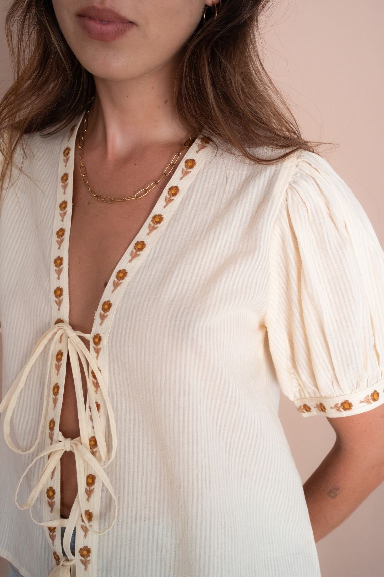 Gabby Tie Blouse - Cream