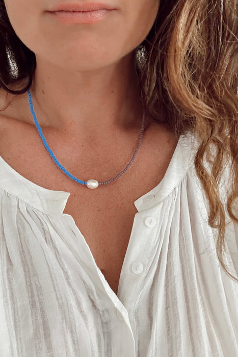 Pearl Marigold Necklace - Ocean & Lavender