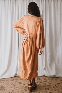 Daisy Embroidery Midi Dress - Pecan