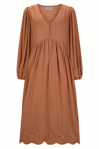 Daisy Embroidery Midi Dress - Pecan