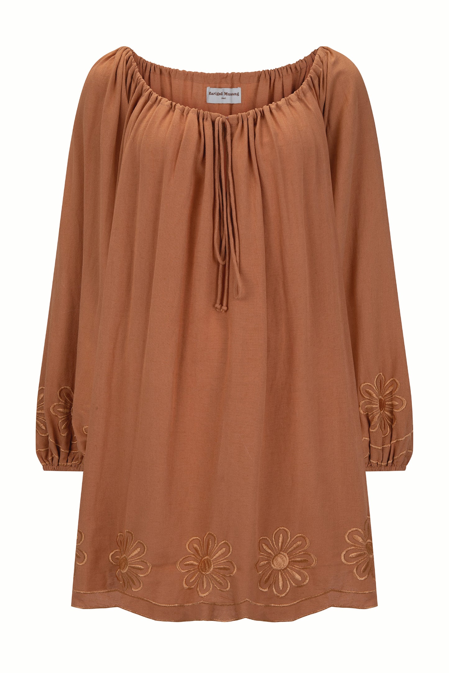 Daisy Embroidery Smock Dress - Pecan