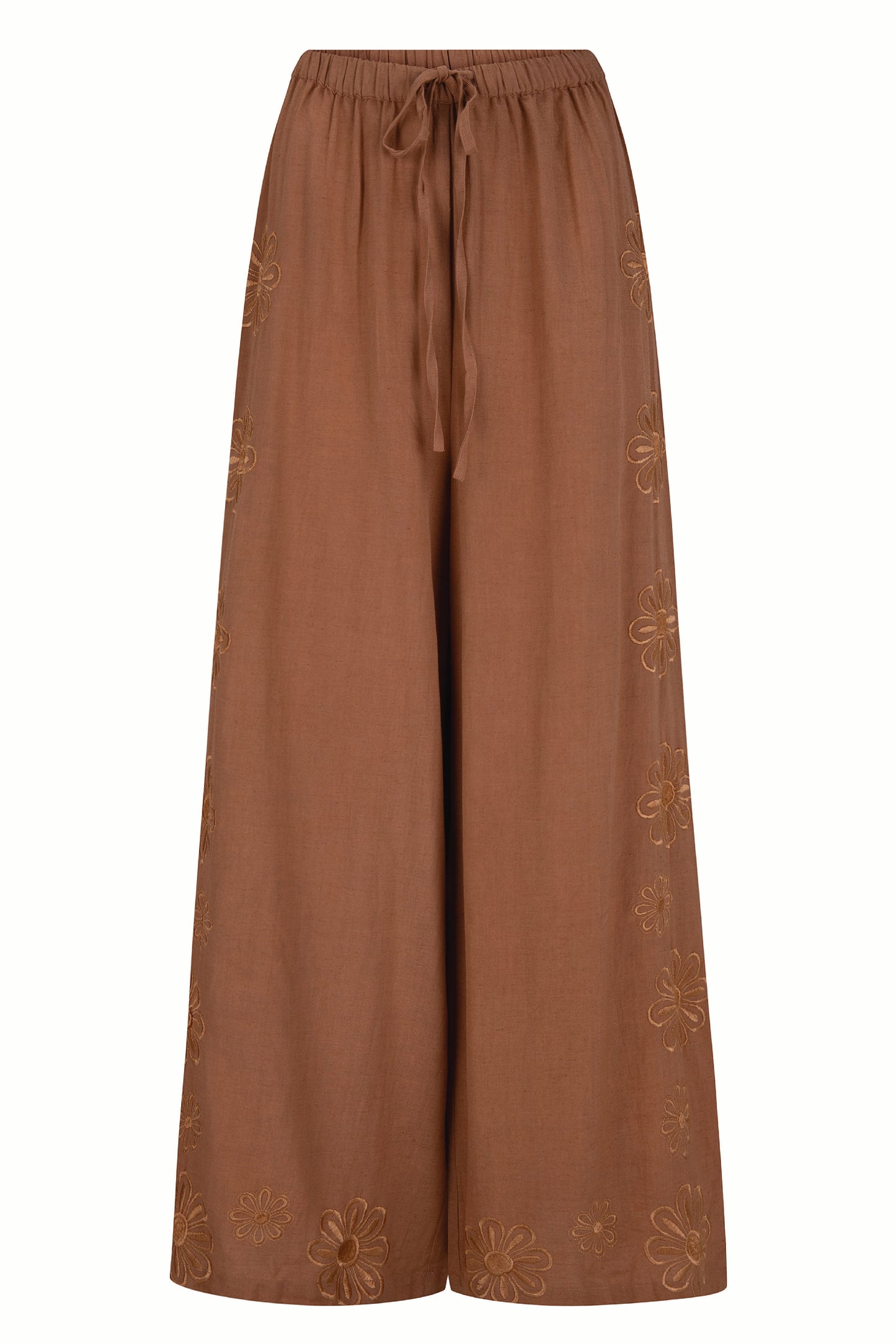Daisy Embroidery Pants - Pecan