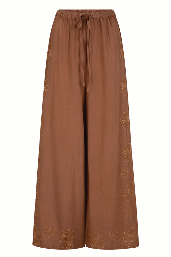 Daisy Embroidery Pants - Pecan