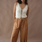 Daisy Embroidery Pants - Pecan