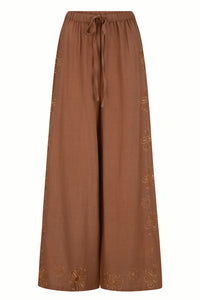 Daisy Embroidery Pants - Pecan