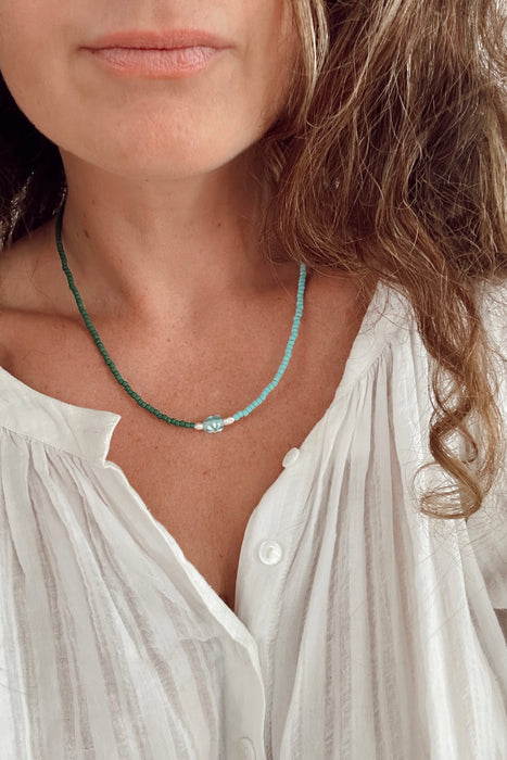 Daisy Bead Marigold Necklace - Forest & Turquoise