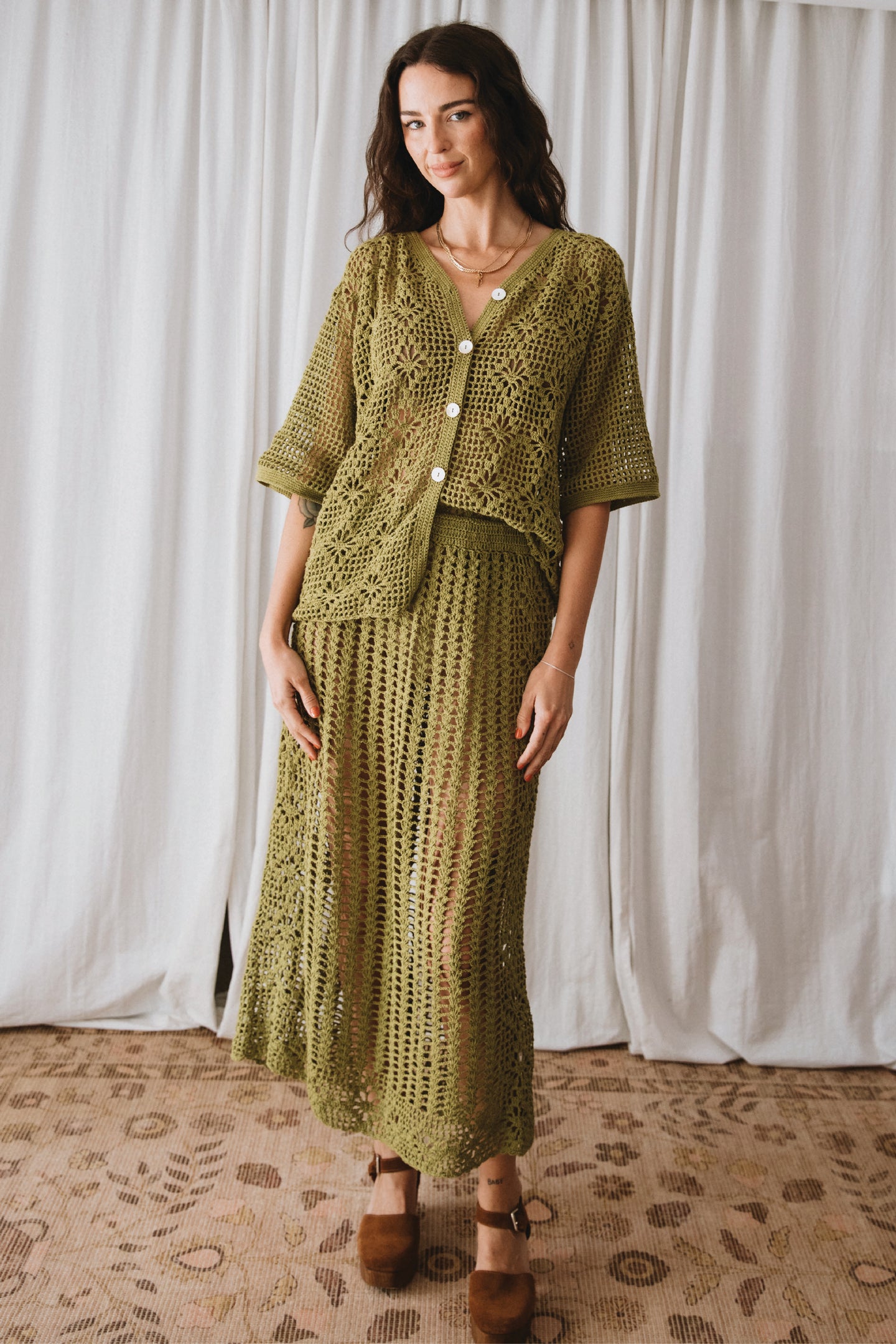 Maggie Crochet Skirt- Olive