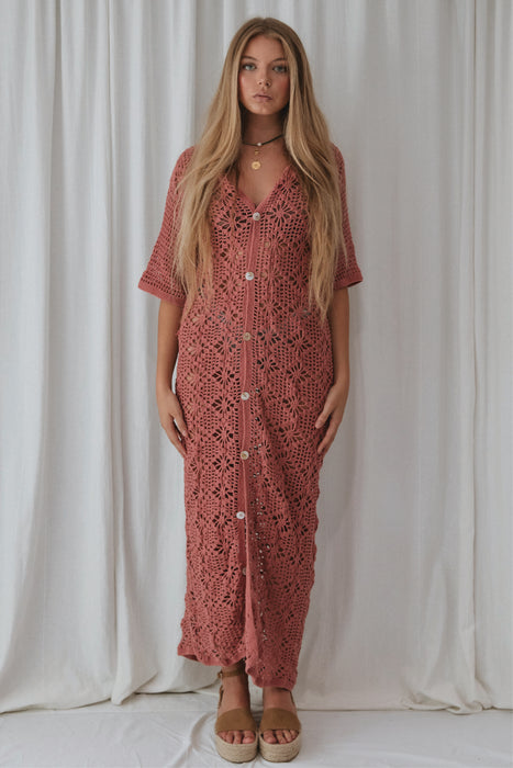 Nellie Crochet Midi Dress - Rose