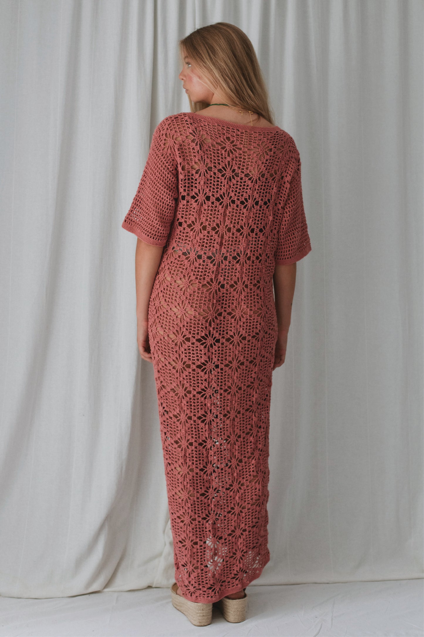 Nellie Crochet Midi Dress - Rose