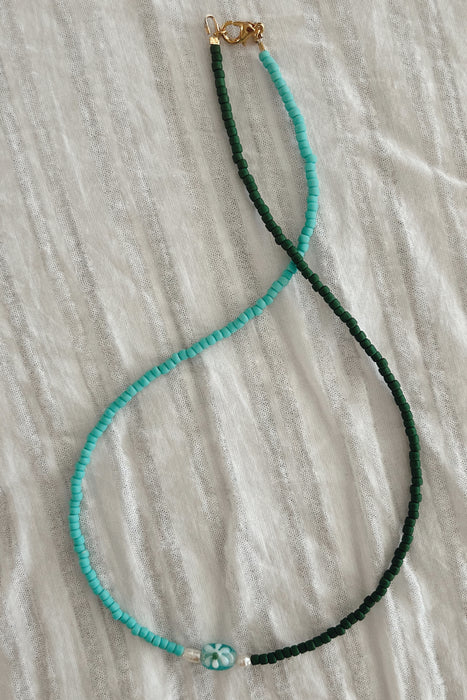 Daisy Bead Marigold Necklace - Forest & Turquoise
