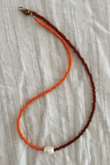 Pearl Marigold Necklace - Earth & Tangerine
